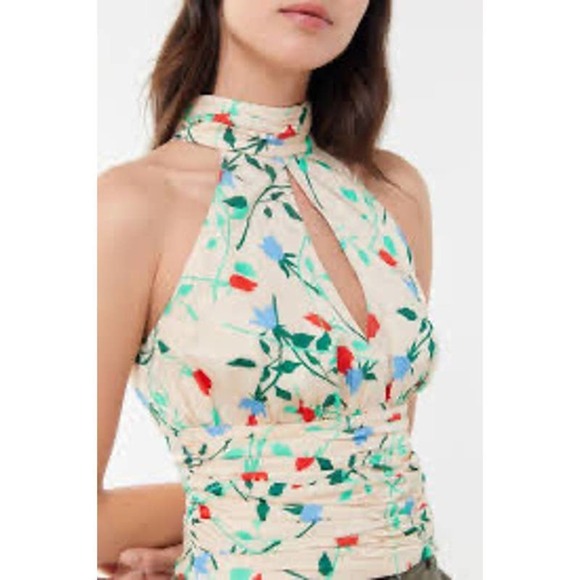 C/Meo Collective Gathered High Neck Floral Blouse 4 Tank Shirt Women's C Meo - Picture 1 of 7